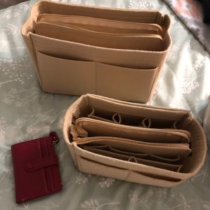 Red wallet and 2 purse organizers